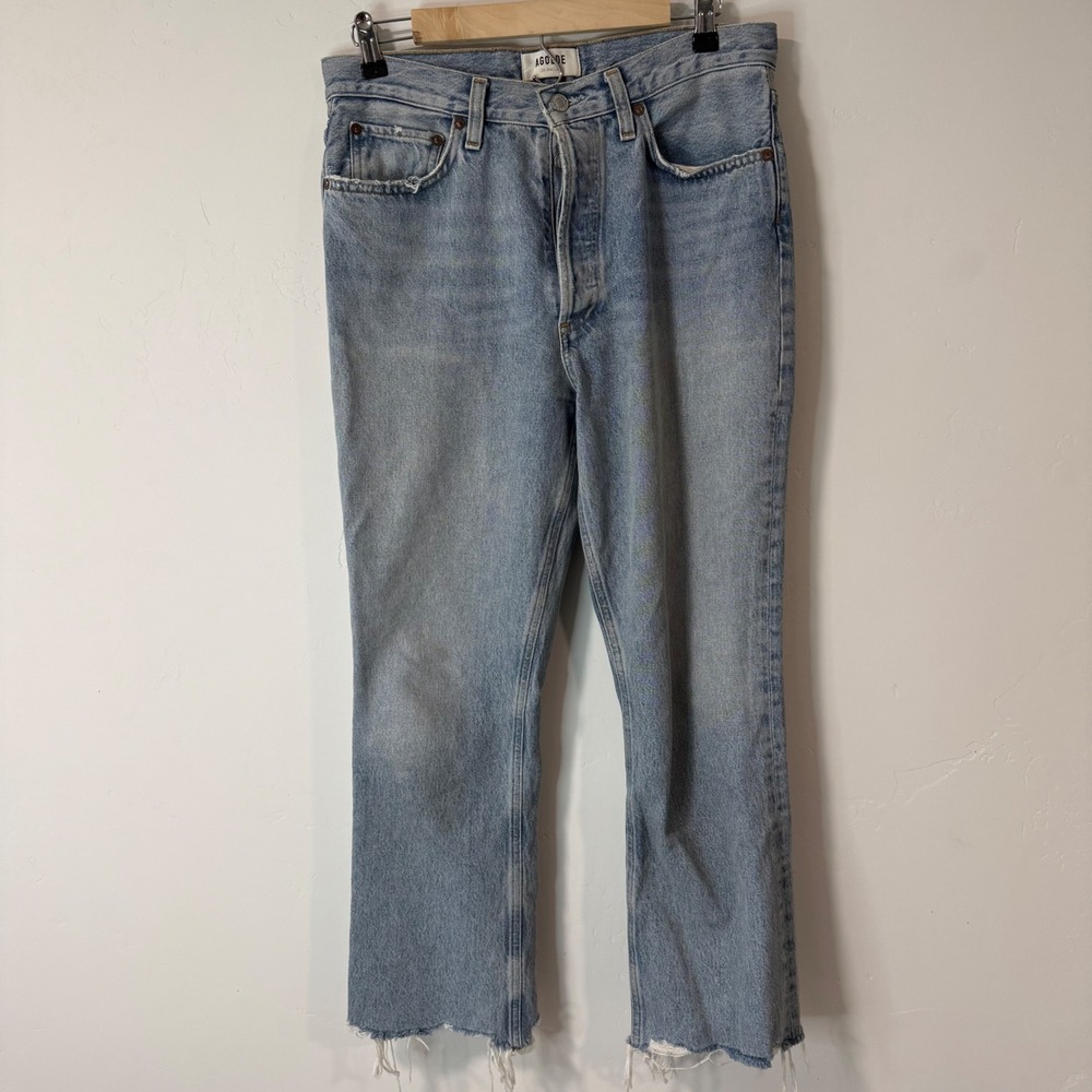 Agolde Womens Relaxed Boot Mid Rise Jeans 27 Light Blue Raw Hem Organic Cotton